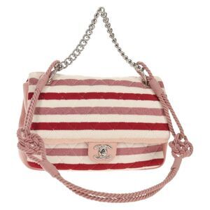 Chanel Vintage Flap Shoulder Bag Canvas Pink Leather Handbag